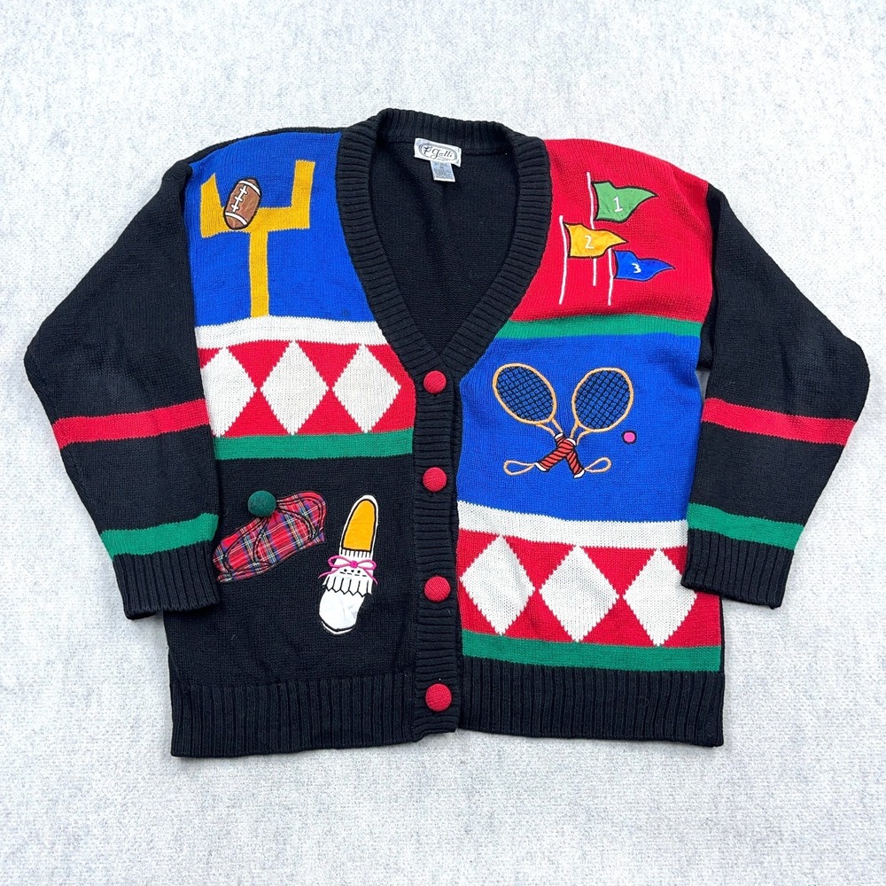 Vintage P Galli Cardigan Sweater Vest‎ Women Medium Sports  Cheerleader Golf